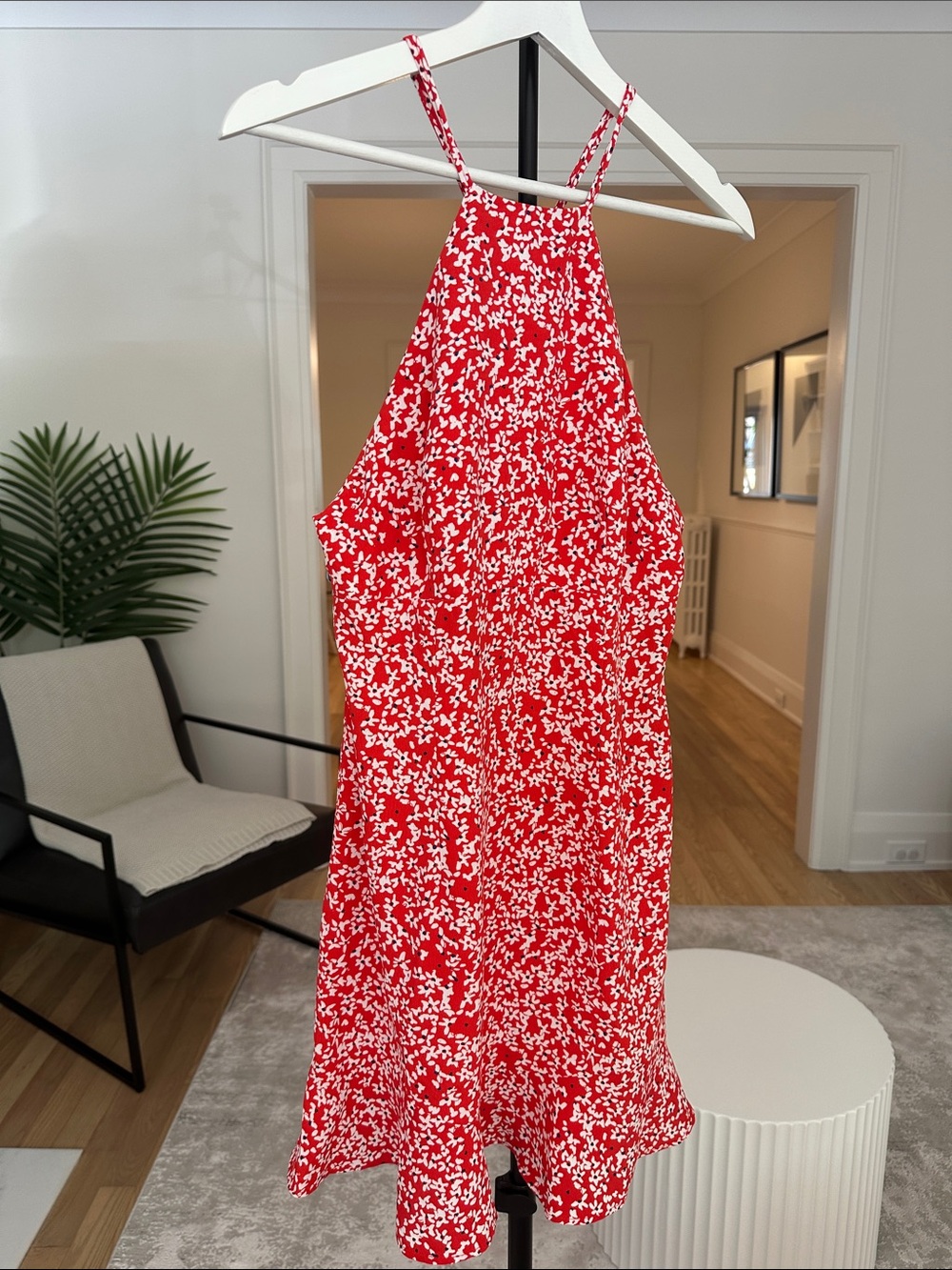 Zara Red and White Floral Halter Dress